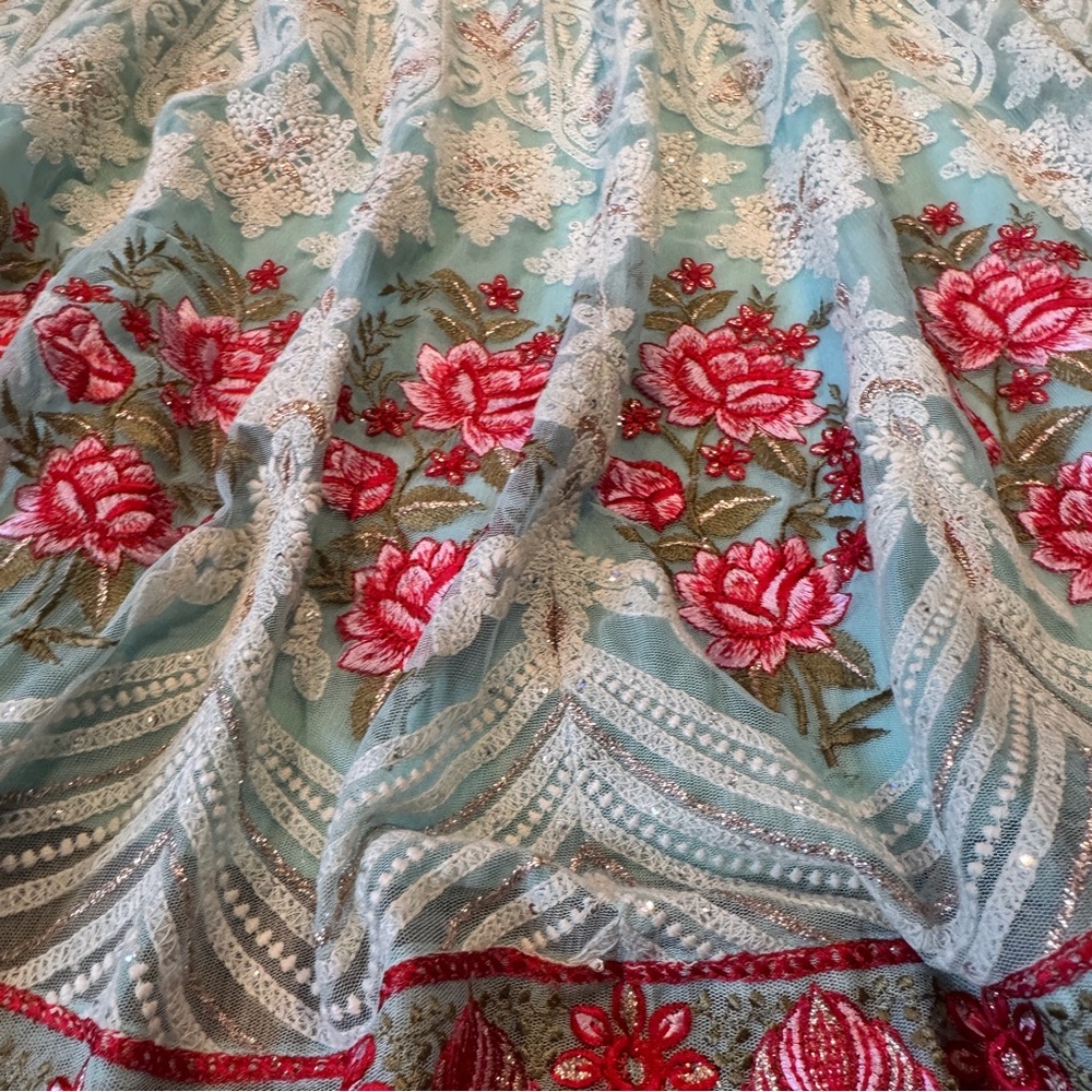 Soft Surroundings Aqua and Red Embroidered Maxi Skirt - Picture 4 of 7